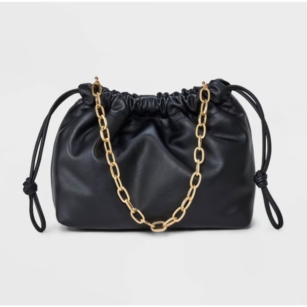 NWT Threshold Black Drawstring Clutch Top Handle Bag - Picture 5 of 6